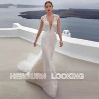 herburnl customized princess v neck wedding dress 2022 tulle satin off the shoulder lace apliques robe de mari%c3%a9e vestidos
