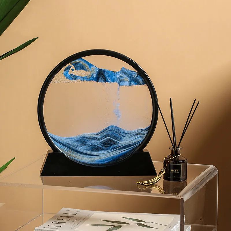 

3D Moving Sand Art Round Liquid Hourglass Flowing Sand Painting Sandscape Motion Display Quicksand Painting Home Decor Gifts