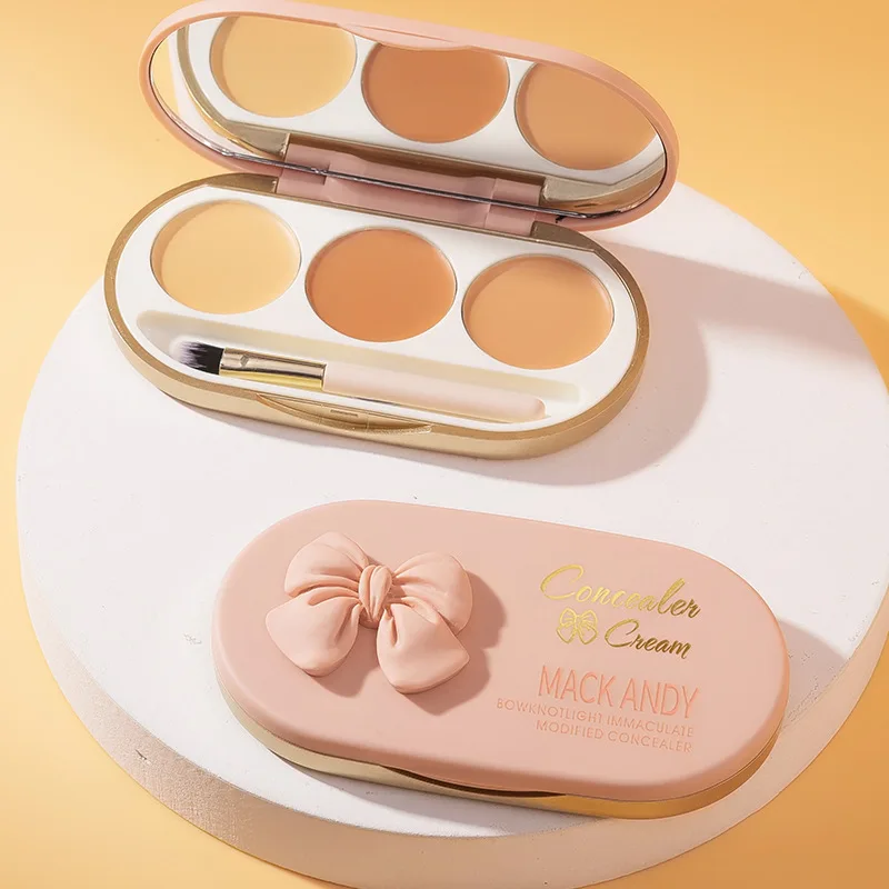 

New Product Bowknot Three-color Concealer Dark Circles Cover Face Acne Marks Freckles Brighten Up Concealer Tray Waterproof