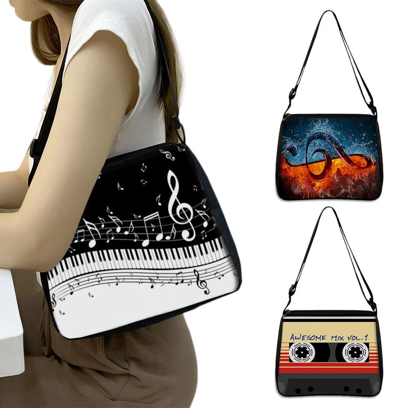 

Music Note Print Handbags Women Causal Shoulder Bags Piano Guitar Crossbody Bag Girls Satchel Messenger Bag Gift