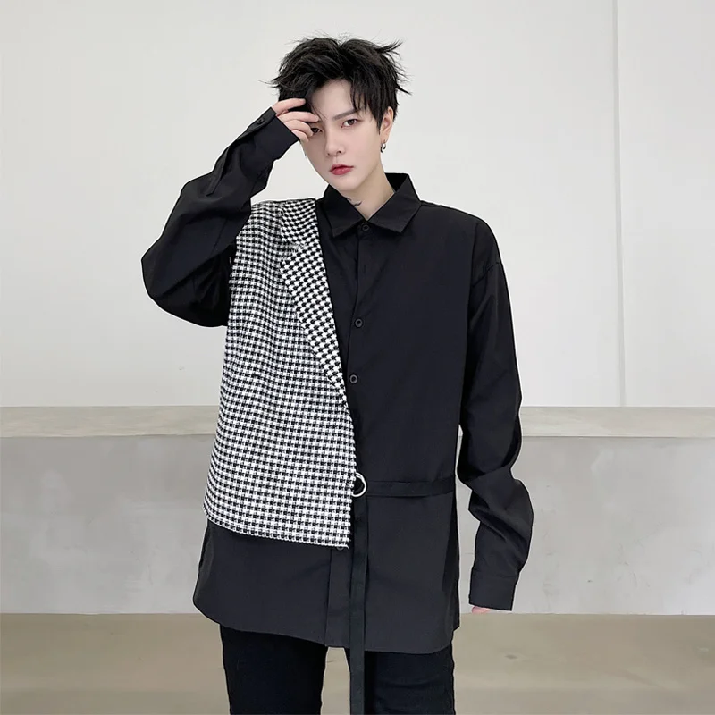 

Рубашка SYUHGFA Мужская в стиле пэчворк, блуза в японском стиле, черно-белая, с цветными заклепками, весна 2022