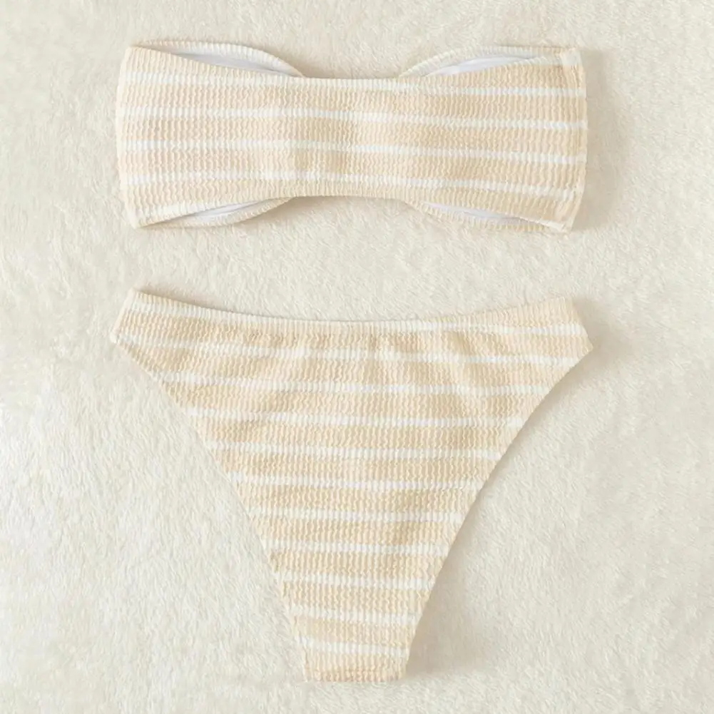 

2Pcs/Set Stylish Women Bikini Set Soft Summer Bikini Set Backless Striped Print Women Swimwear Swimming