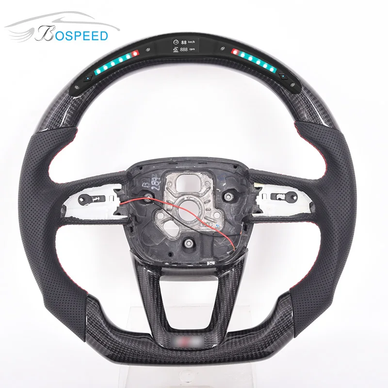 

Car Steering Wheel For Audi Q5 SQ5 RSQ8 B9 Q7 LED Gloss Carbon Fiber Black Perforated Leather