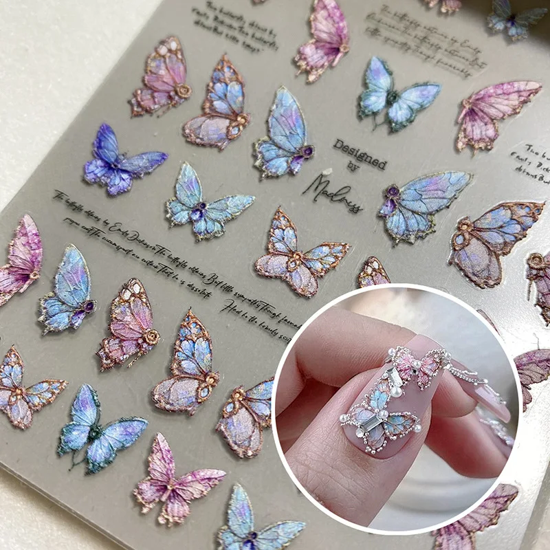 

1 Pack 3D Nail Stickers Butterfly Nails Pink Blue Foil Stamping Butterfly Gradient Adhesive Stickers Nail Design Art Decoration
