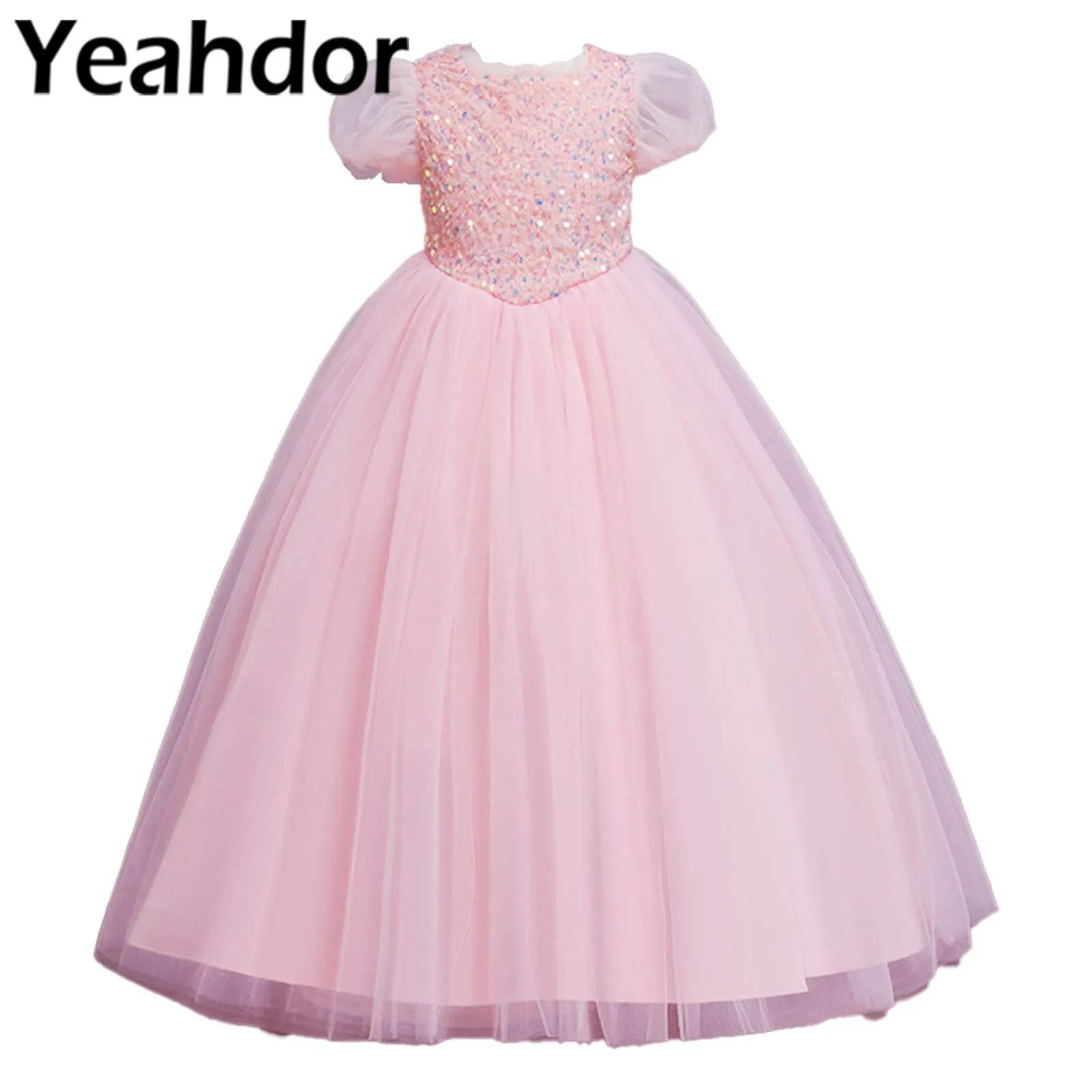 

Детское платье принцессы с блестками, с короткими рукавами-фонариками