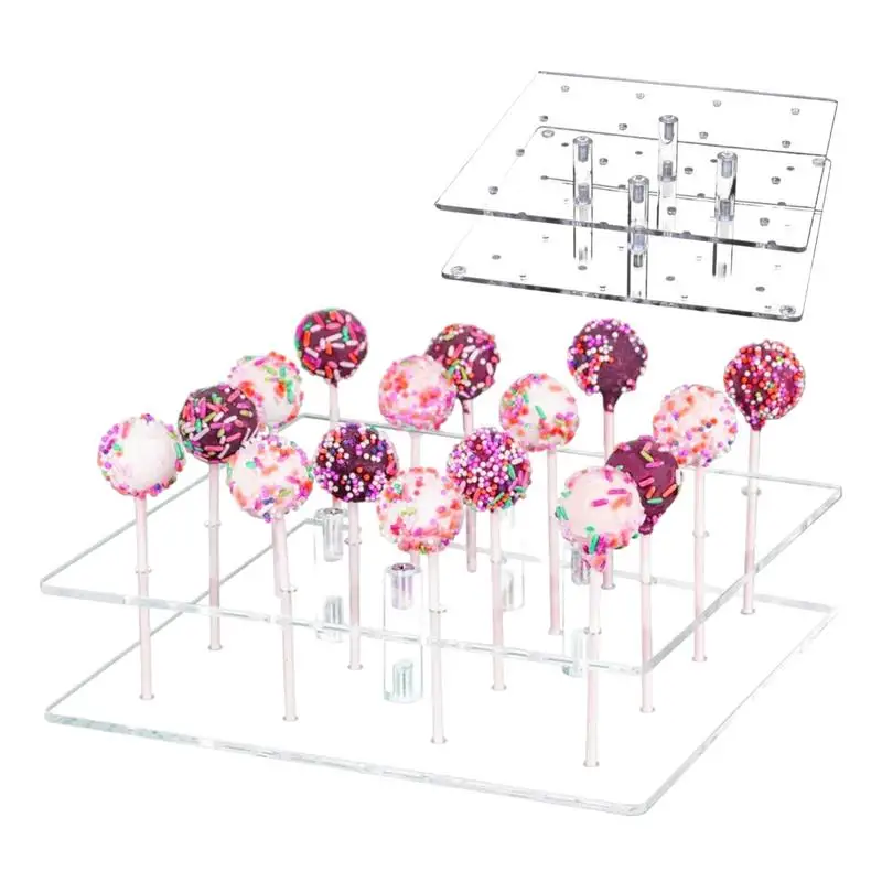 

16 Holes Acrylic Cake Pop Stand Lollipop Display Stand Candy Dessert Stick Holder Clear Square Cake Pop Display for party decor