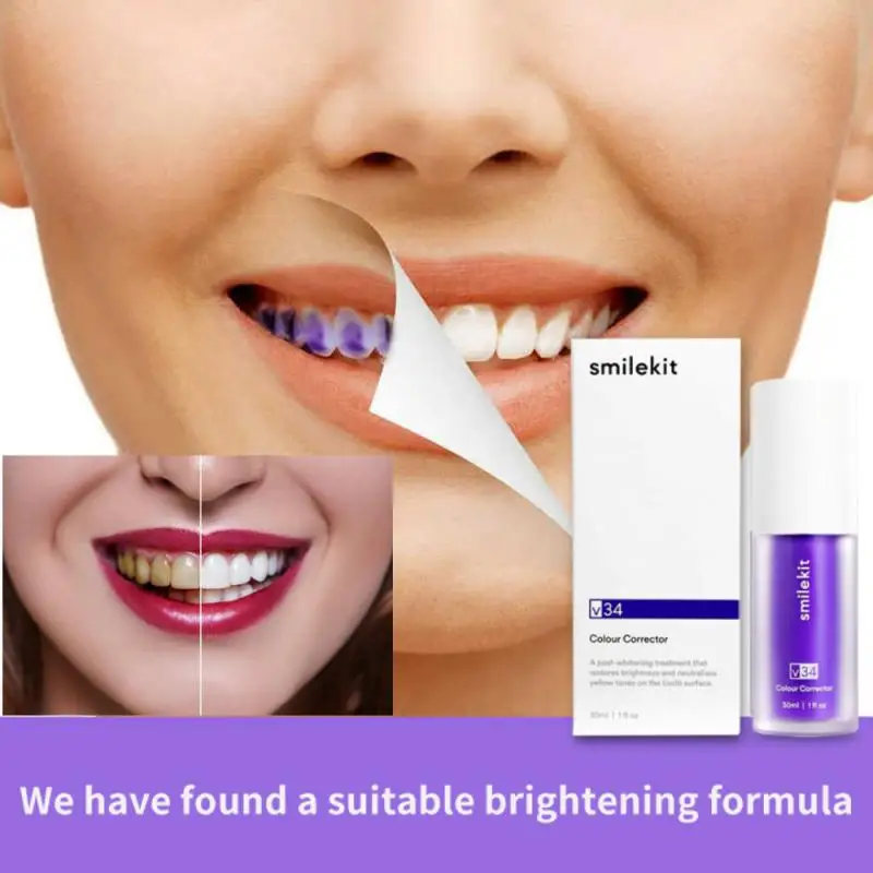 

V34 Toothpaste Purple Color Corrector Toothpaste For Teeth White Brightening Tooth Care Toothpaste Reduce Yellowing 30ml