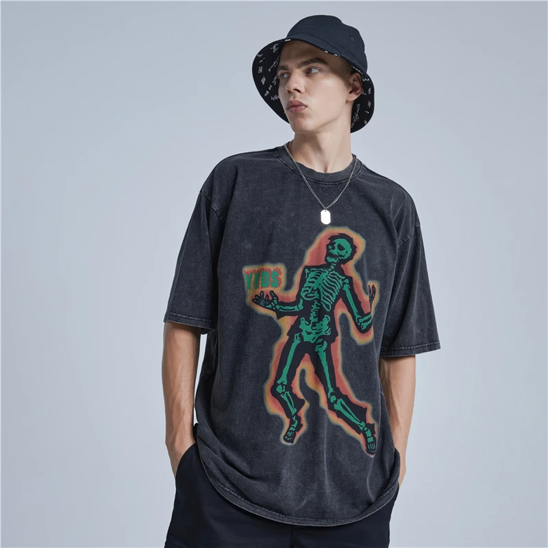 

Washed T Shirt Vintage Unisex High Street YYDS Skull Graphic Oversize Anime T Shirts Street Fashion Hip Hop