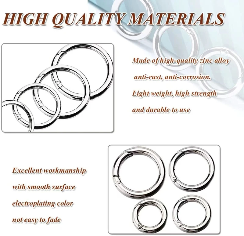 

R3MC 16 Pieces Spring O Ring Alloy Trigger Round Buckle 4 Sizes Hook Buckles Diy Accessories Spring Key Rings for Keychains
