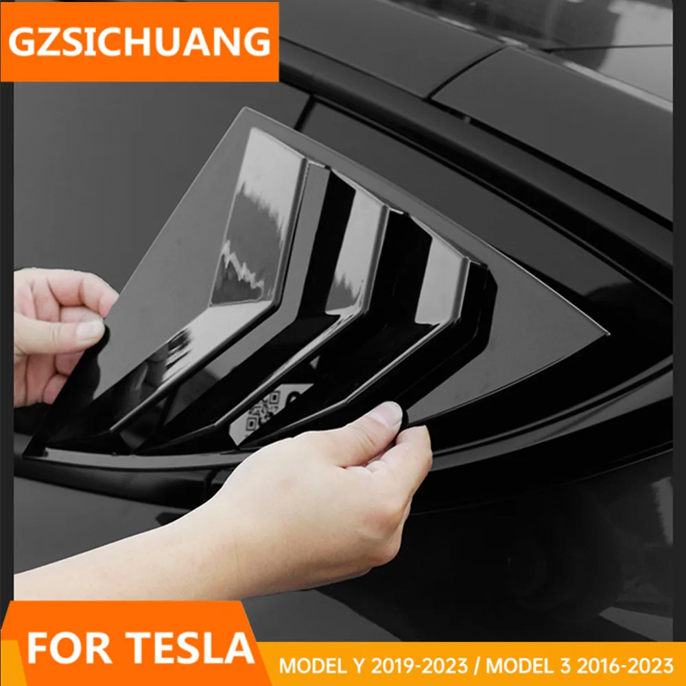 

For Tesla Model Y/3 2017-2021 2023 Model 3 2022 Accessories Carbon Fiber Style 2PCS ABS Rear Window Louver Cover Blinds Trim