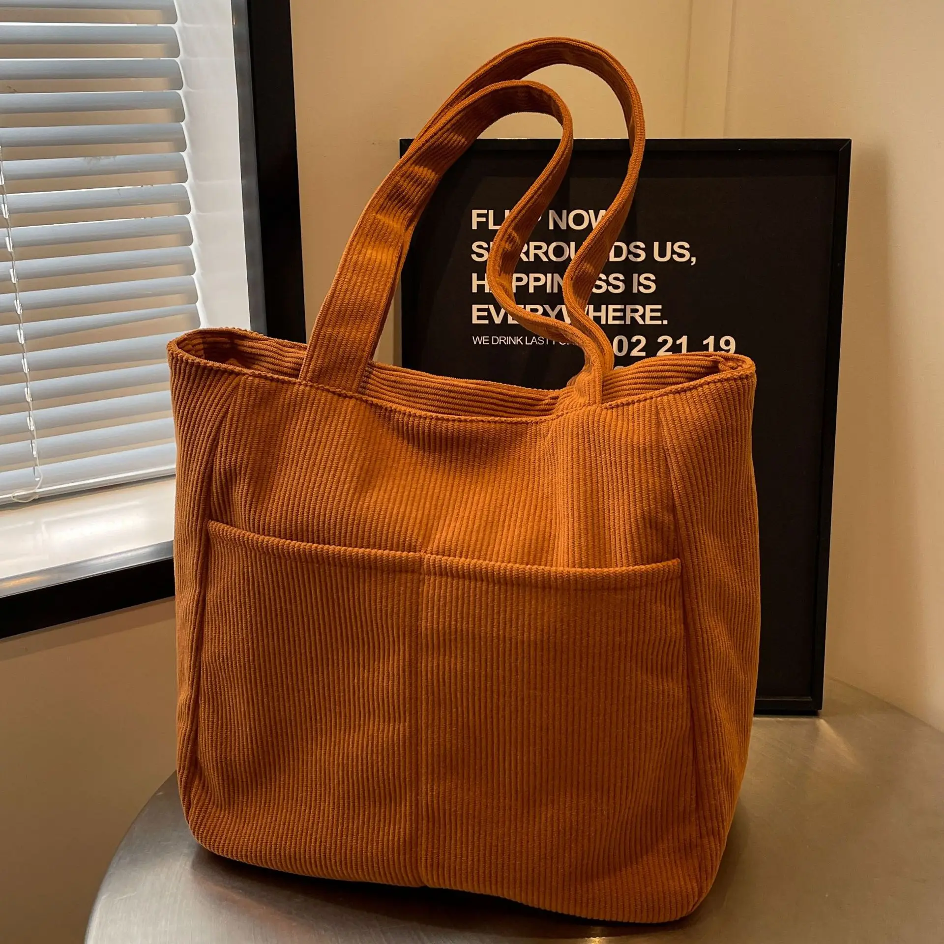 

Casual Corduroy Large Capacity Handbag for Women Fashion Solid Color Zipper Female Shoulder Bag Lady Vintage Big Totes Bolsas