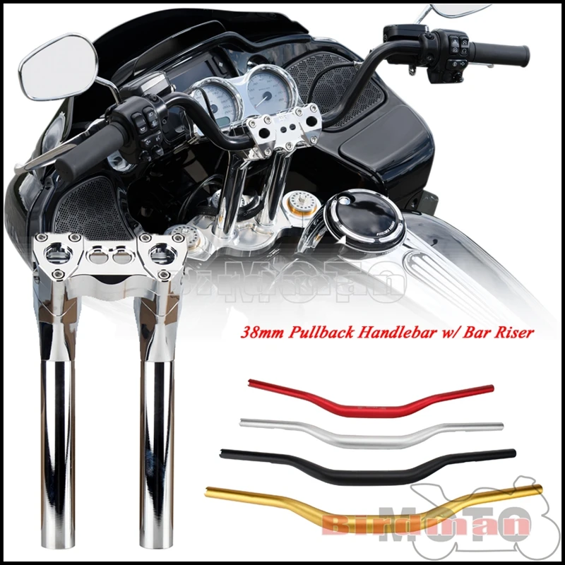 

For Harley 4Colors 38mm Club Style Handlebar W/ 10in+1in Modular Pullback Handle Bar Riser For Dyna Softail Sportster Street Bob