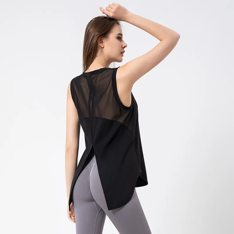 gym  golf tennis Summer Women's Yoga Suit Loose Mesh Fitness Suit Long Sports Top Training Running Quick Dry Sleeveless T-shirt