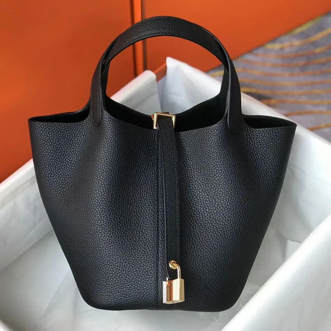 

2023 luxury Vegetable Basket Shoulder Bag Large Capacity Lychee Grain Leather Bucket Bag Female Underarm Handbag Shopping Tote