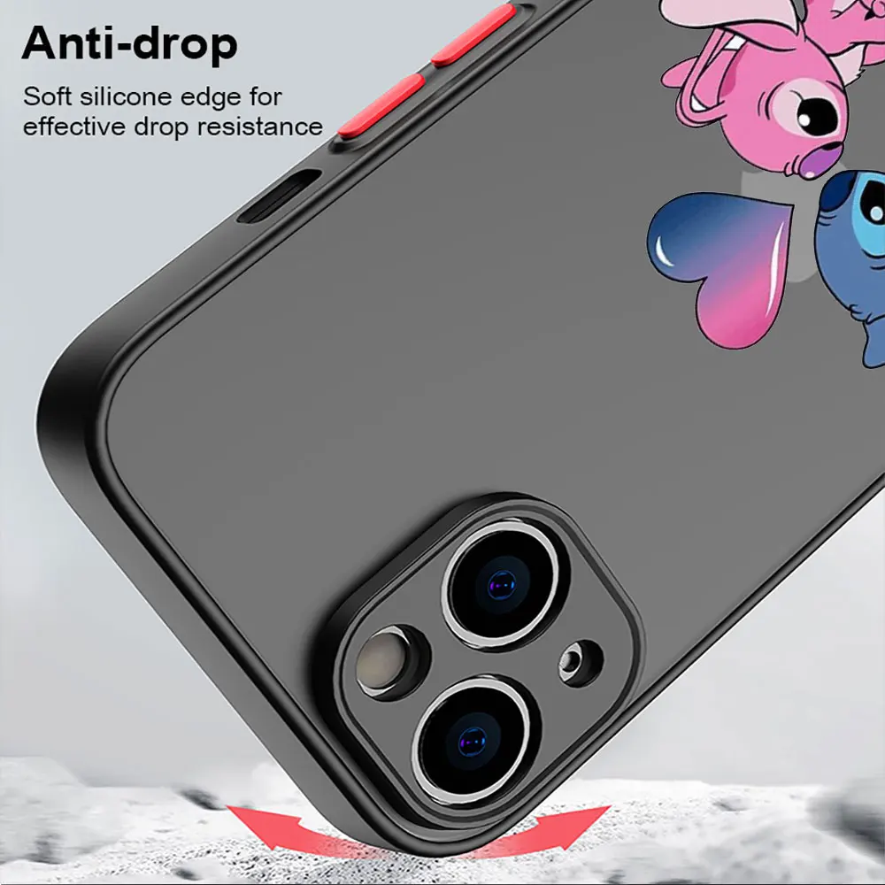 Милый чехол Angie Stitch для Apple iPhone 15 11 14 13 12 Pro 7 XR X XS Max 8 Plus 6 6S SE 2022 15Pro черный матовый