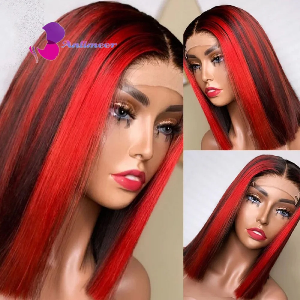 

Парики из человеческих волос 13x 4 Red Bob, парики из натуральных волос на сетке спереди, предварительно выщипанные бразильские натуральные воло...