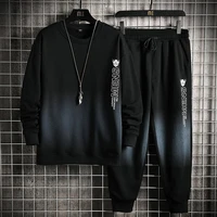 casual sports suit mens korean version autumn new pick dyed long sleeved sweater and trousers suit mens gradient two piece set