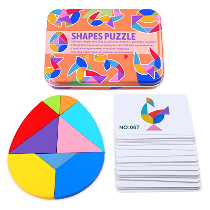 

3D Wooden Variable Tangram Jigsaw Puzzle Toys with Shape Cards Children Educational Puzzles Toy DIY Assemble Board Game
