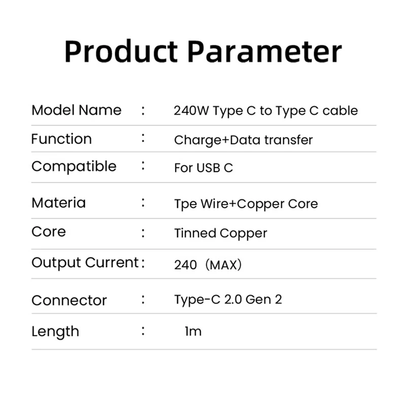 PD3.1 Линия сверхбыстрой зарядки 240 Вт USB-C Type-C 2.0 Gen 2 5A Кабель для ноутбука и