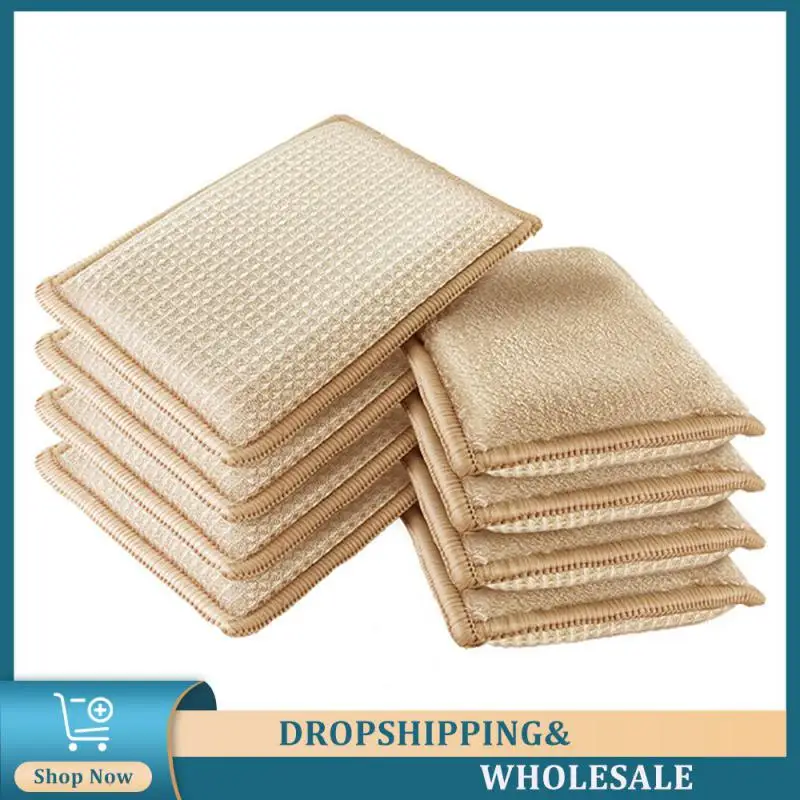

3/6pcs Bamboo Fiber Sponge Dishwashing Rag Scouring Pad Reusable Oil-free Double-sided Household Brush Cleaning Tool Kitchen