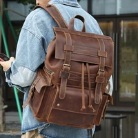 new retro crazy horse leather mens backpack 17 inch large capacity multifunctional leather computer backpack travel bag
