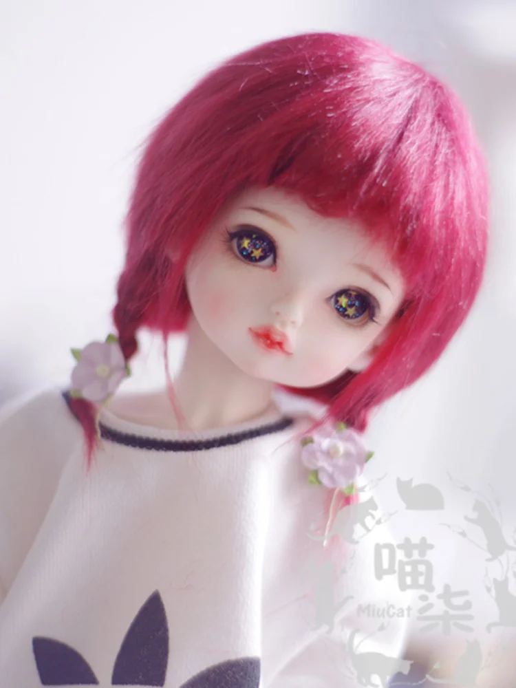 

BJD Doll Fur Wig for 1/3 1/4 1/6 BJD doll Wine red long straight fur wigs