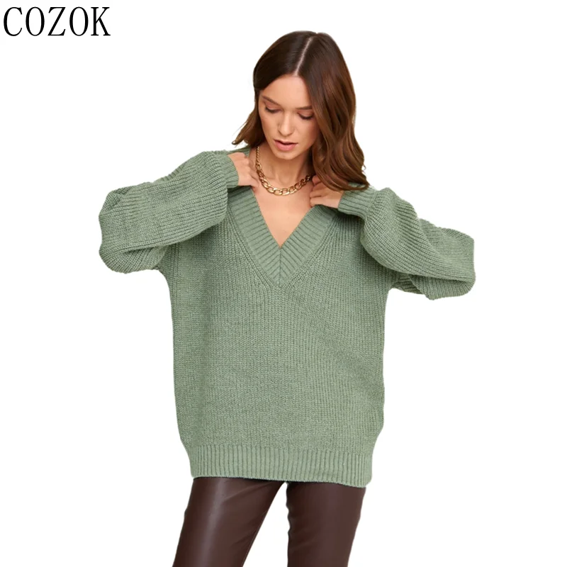 

European and American New Autumn and Winter Sweater Popular V-neck Loose Sweater 2022