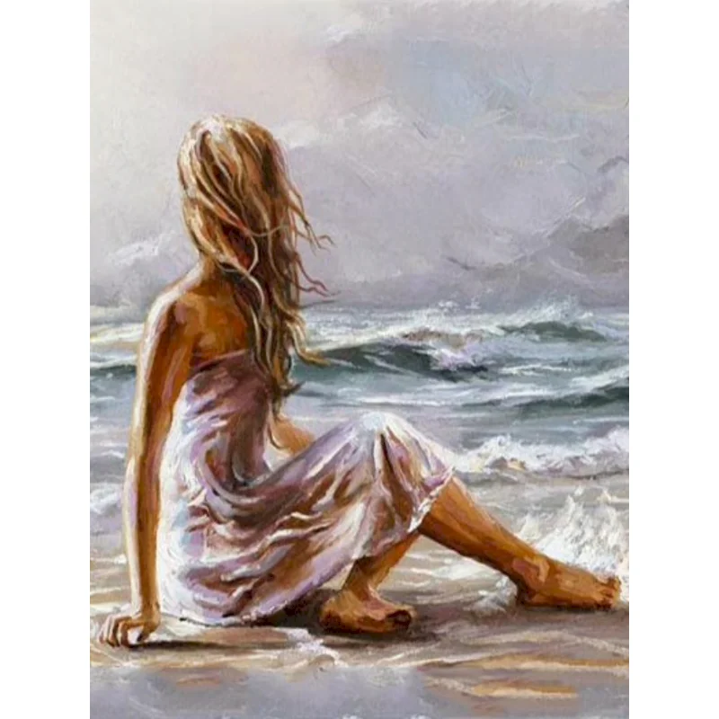 

Frame Girl Beach Paint By Numbers For Adults Kids Handpainted Landscape Oil Painting Canvas Drawing DIY Gift Home Garden Wall