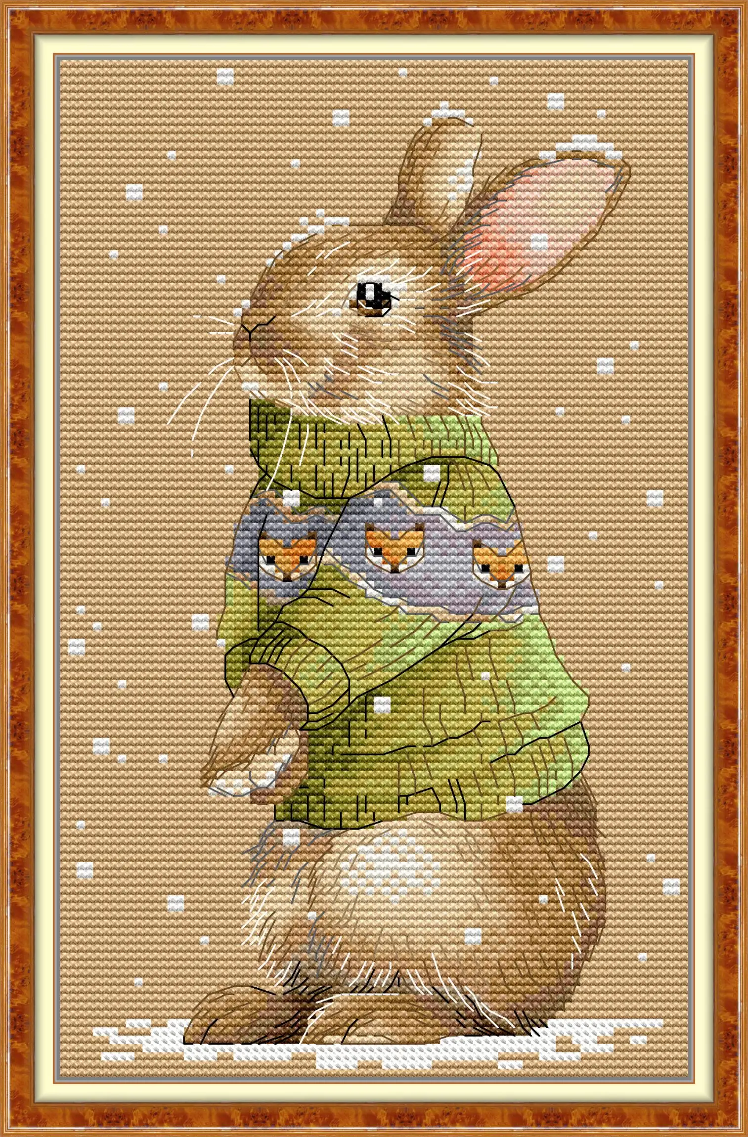 

Joy Sunday Pre-printed Cross Stitch Kit DIY Easy Pattern Aida 14/11CT Stamped Fabric Embroidery Set-Winter - Rabbit