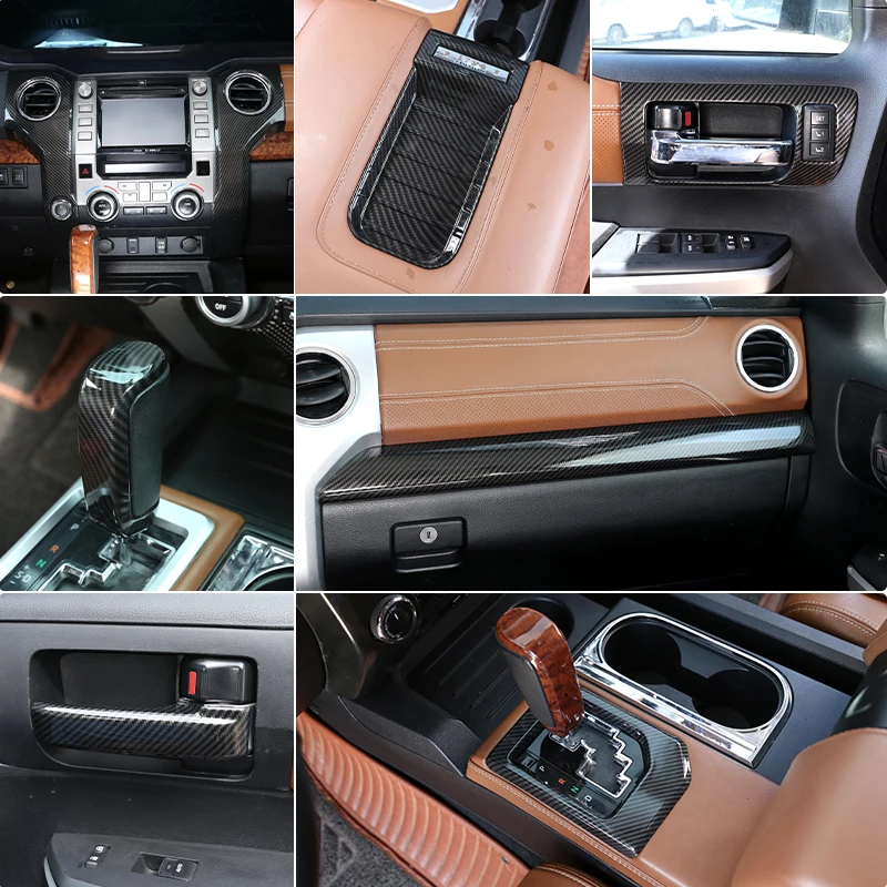 

Внутренние молдинги из АБС-углеволокна для Toyota Tundra 2014-2021, переключатель оконного подъемника, Отделка приборной панели, защитная рамка для навигационной панели
