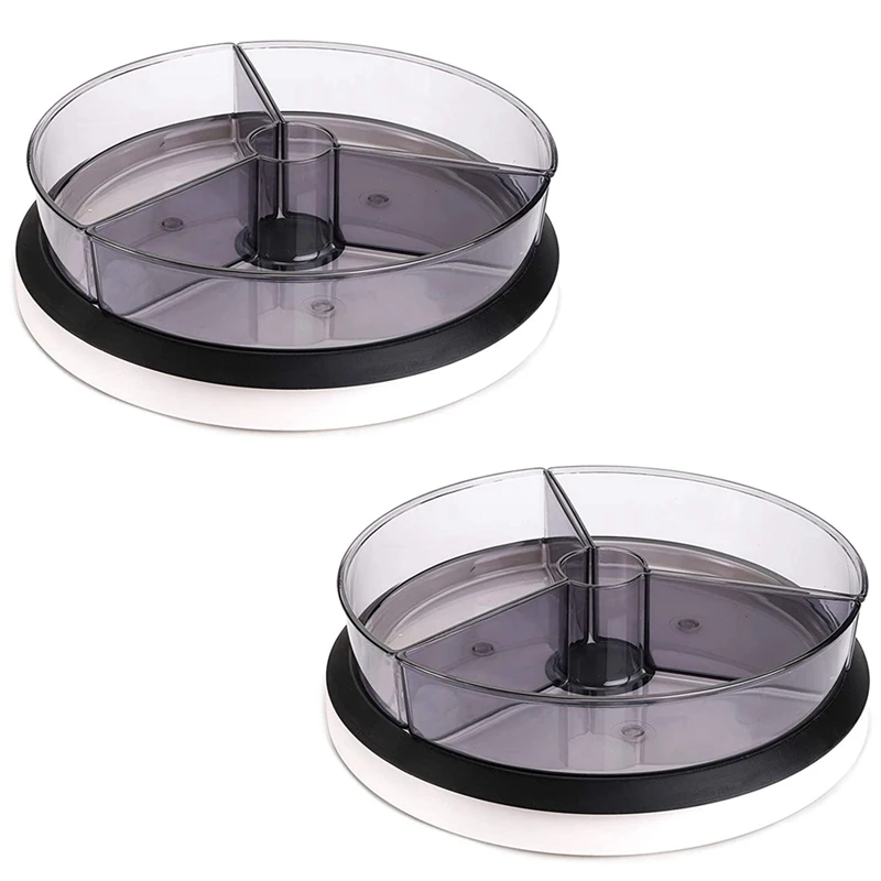 

2Pcs Lazy Susan Kitchen Cabinet Turntable And Snack Organizer With Dividers,Plastic Turntable Condiment Spice Rack