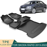 For Skoda Rapid Sedan 2013-2022 Car Floor Mats All-Weather TPE Foot Mats Odorless Pad Waterproof Tray Mat Interior Accessories