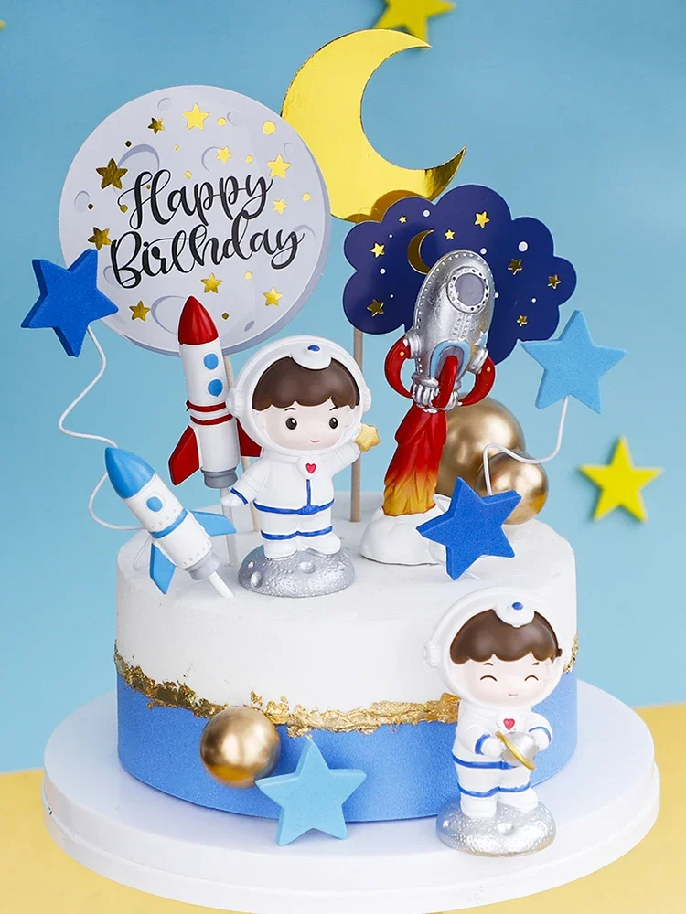 

Stars Universe Rocket Astronaut Moon Happy Birthday Letter Decoration Cake Topper Dessert for Children's Day Lovely Child Gifts
