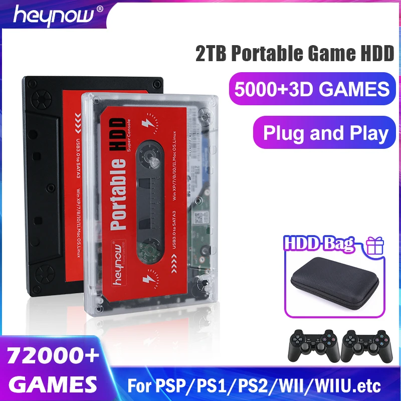 Внешний жесткий диск HEYNOW HDD для ПК ноутбуков Windows Mac OS 72000 + игровая консоль PS2 PS1 WII N64