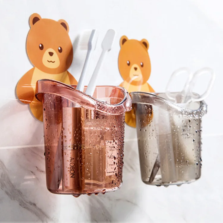 

Bear Toothbrush Holder Toothpaste Storage Rack Wall Mount Toothbrush Cup Rack Toothbrush Stand Child Home Bathroom Accessories