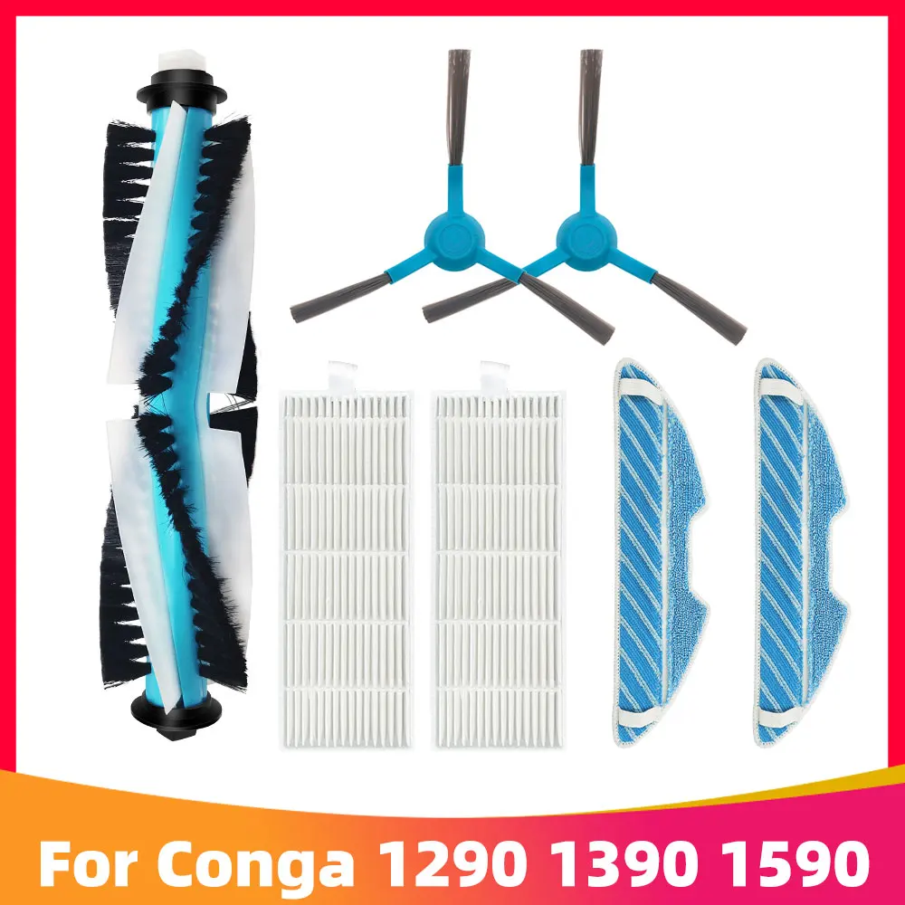 

For Conga 1290 1390 1590 Robot Vacuum Cleaner Replacement Main Roller Brush Side Brush Hepa Air Filter Mop Cloth Spare Parts