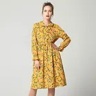 Женское вельветовое платье с цветочным принтом, с воротником и длинным рукавом, с оборками, с высокой эластичной талией, для осени и зимы