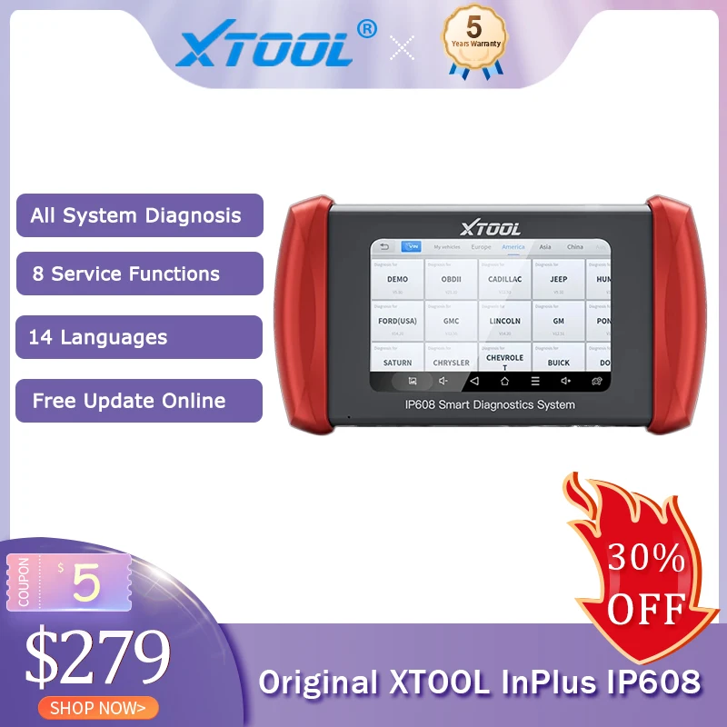 

XTOOL Inplus IP608 Car Diagnostic Tool Auto VIN OBDII Scanner 8 in 1 Live Data Graph Car Scan Tool 14 Languages Free Update
