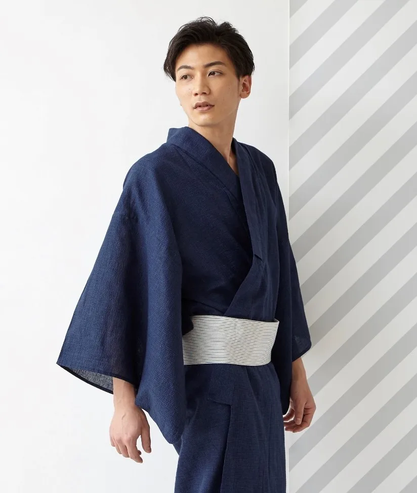 

Men's Formal Summer Festival Traditional Yukata Kimono With Belt Samurai Suit Arashiyama Cotton and Linen