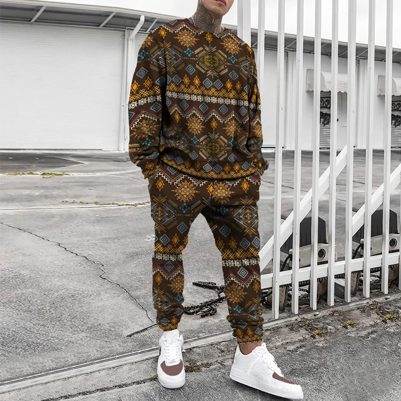 Summer Tracksuit Men's Retro Suit 3D Printed Retro Trousers Streetwear Men's Set Long Sleeve Crew Neck Plus Size High quality