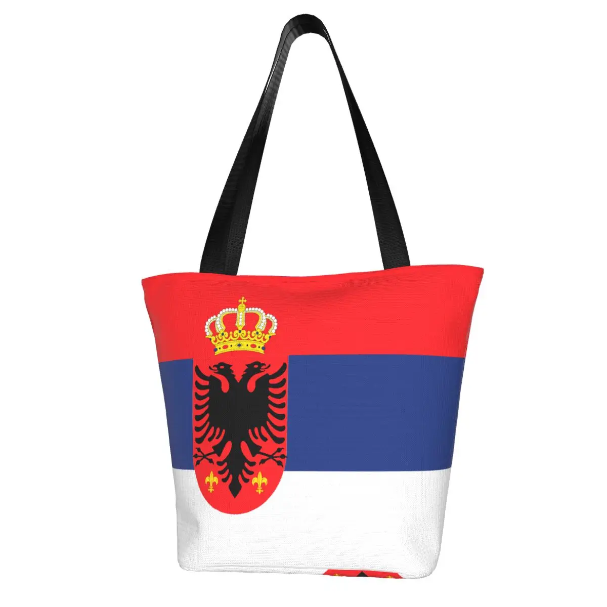 

Женская сумка с сербским флагом, но с албанским орлом, сумка-шоппер, сумка через плечо, многоразовая сумка для покупок