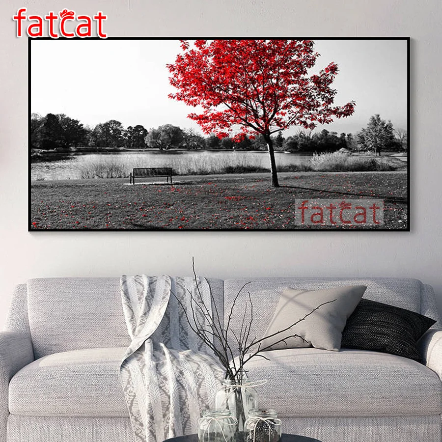 

Мозаика FATCAT, красное дерево, рукоделие, черно-белый пейзаж, алмазная живопись, большая полная Стразы, алмазная вышивка AE3317