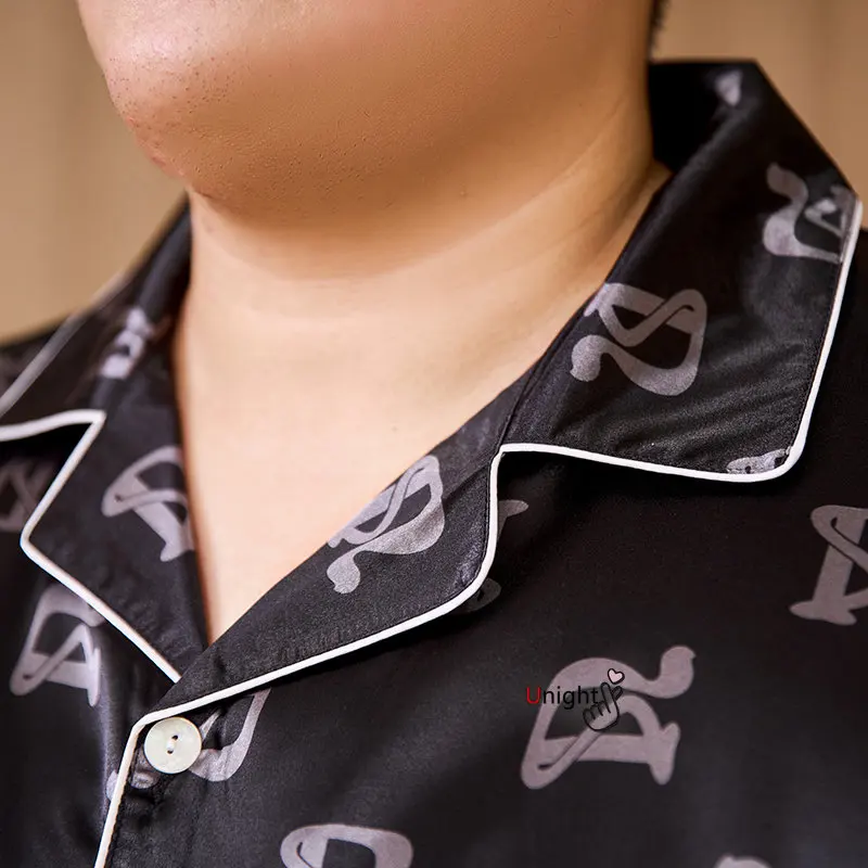 Summer Men's Pajamas Sets Silk Short sleeved Sleepwear Ice Silk Plus Size 7XL Pajama set Home Clothing Pyjamas Suit Home Wear