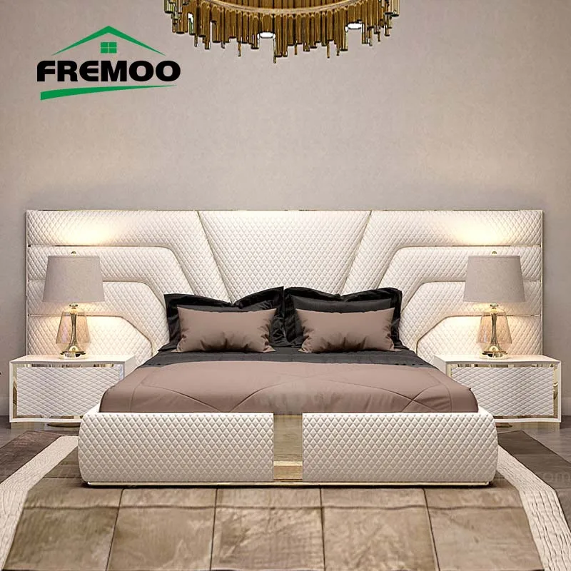 

Italian Luxury King Size Bed Frame Big Headboard Wood Bedroom Furniture Cabeceira Cama Casal Lit 2 Personnes Moderne Disign