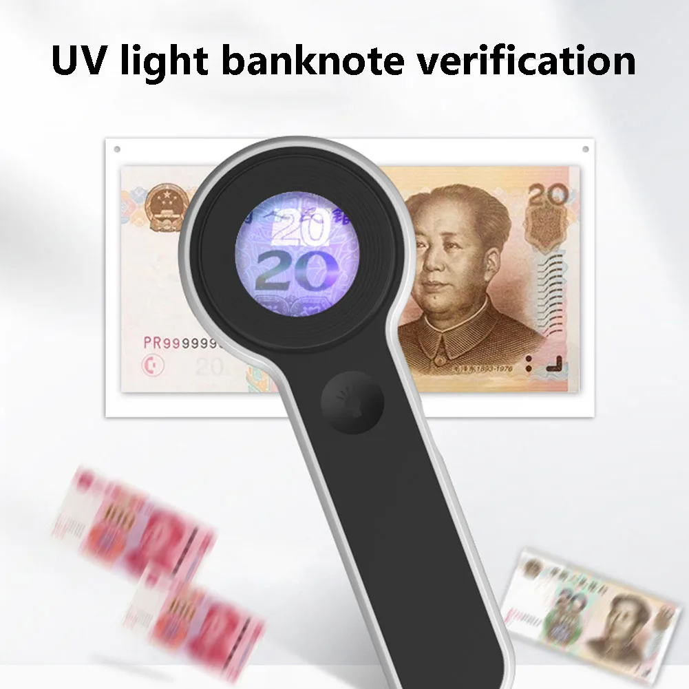 

10-кратный умный Светодиодный УФ-фонарь, увеличительное стекло, ручное обучающее ручное увеличительное стекло для чтения, лупа, увеличитель...