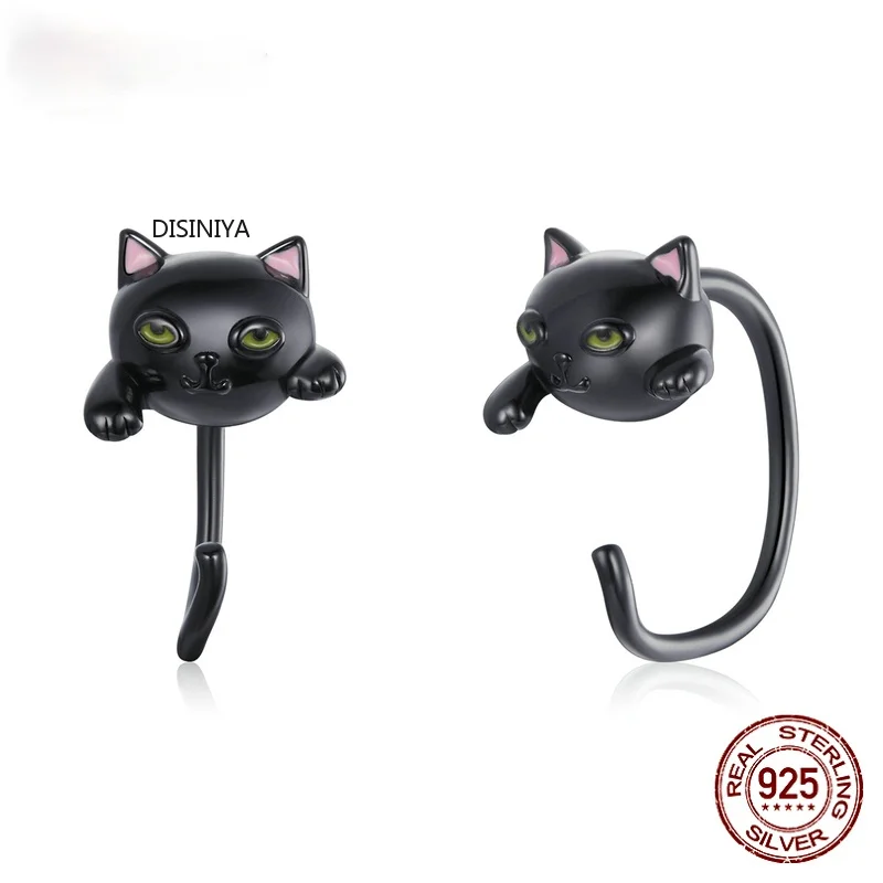 

disiniya Authentic 925 Sterling Silver Minimalist Black Cute Cat Stud Earrings for Women Fashion Jewelry Animal Gift SCE291125