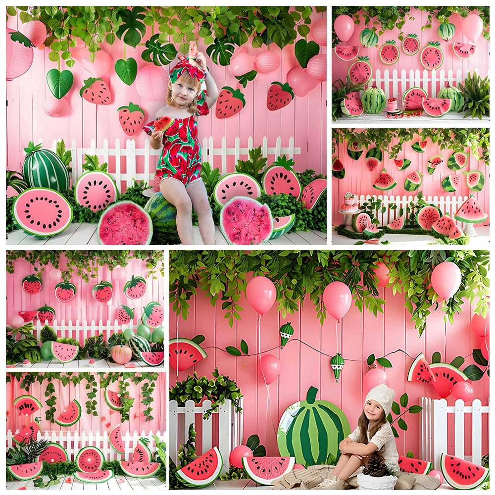 Summer Fruit Watermelon Photography Background Pink Wall Green Leave Baby Photo Backdrop Studio Props Birthday Party Decor