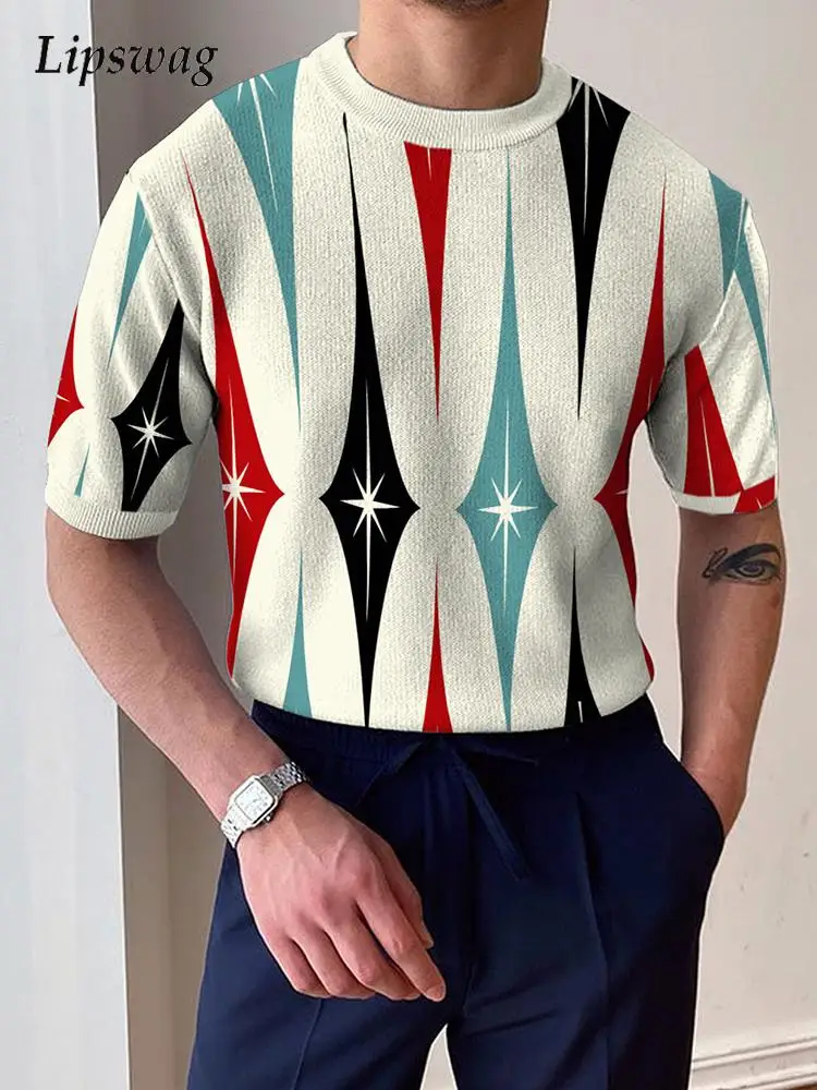 

Casual Mens Short Sleeve Slim T-shirts Summer Harajuku Digital Printed O-Neck Pullover Tops Men Fashion Clothing Tees Streetwear