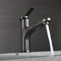 full copper core household pull type washbasin faucet bathroom gun grey black wash basin cold and hot water faucet