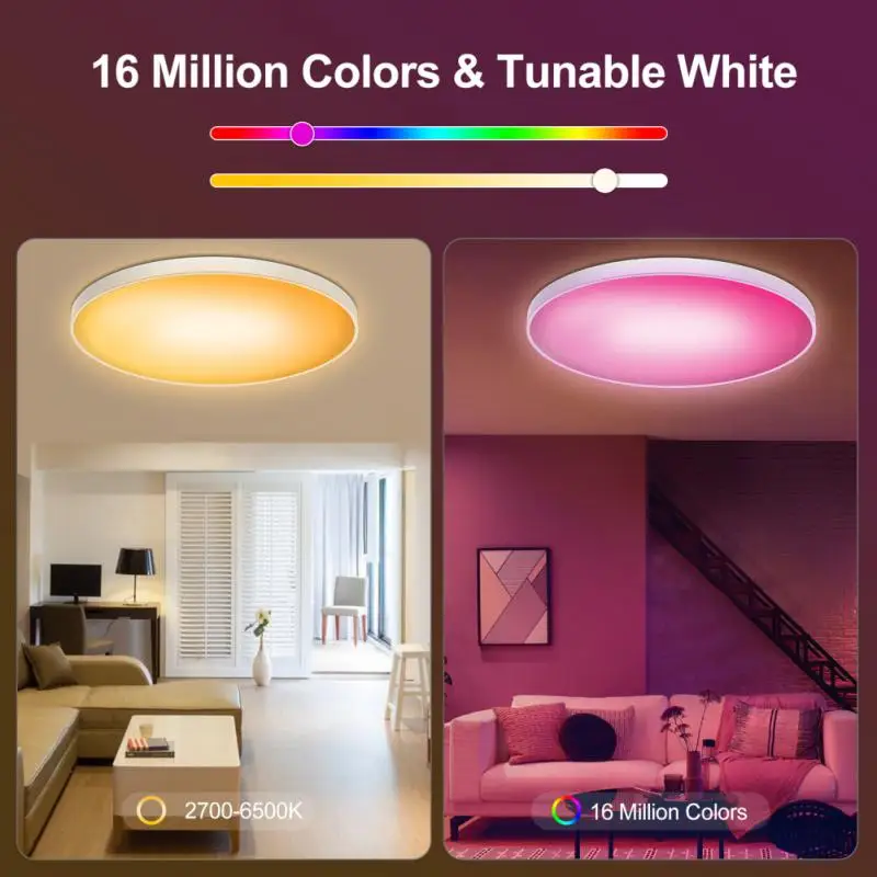 $68.49 WIFI Smart RGB LED Ceiling Lights Bluetooth Music Light Home Lighting 30W APP Remote Control Lamps Work With Alexa Google Home